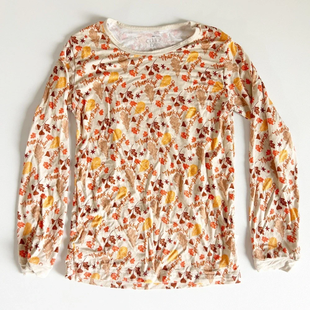 Ollies Day Kids Thanksgiving Fall Leaves Thankful Bamboo Pajama Set Size‎ 6T